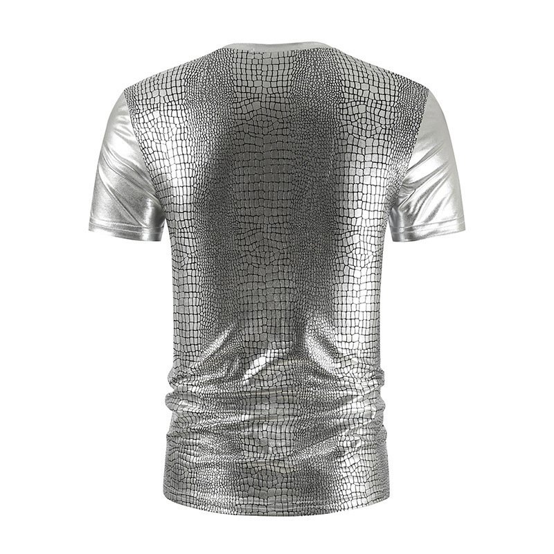 Summer men's new casual local gold short-sleeved round neck shiny men's T-shirt