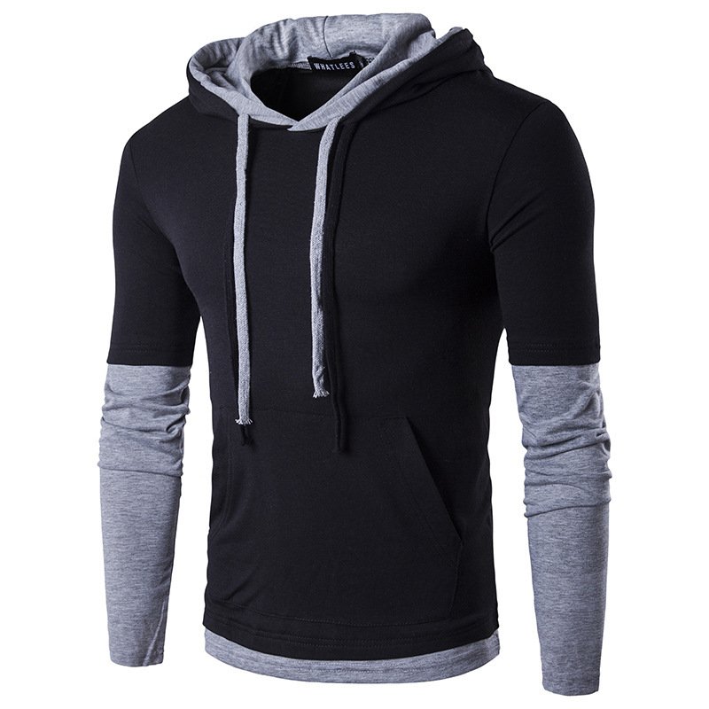 2021 new European code men's long-sleeved hooded sleeves color matching fashion slim T-shirt B26