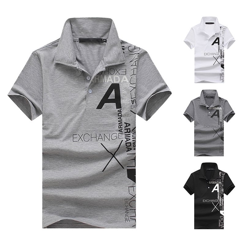 2021 flat foreign trade new men's style A letter printing lapel short-sleeved large size T-shirt B72